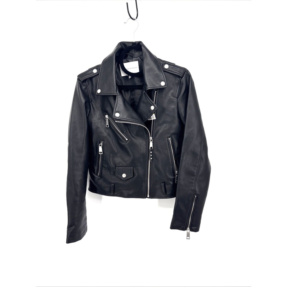 REBECCA MINKOFF Faux Leather Moto Jacket Womens Small Black Biker NO BELT INC.